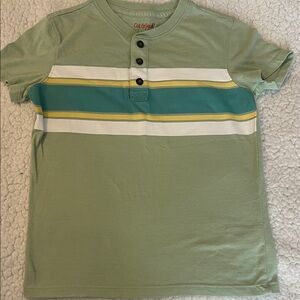 Boys Cat & Jack Sage Green Striped Henley Tee with Teal & Yellow Accents